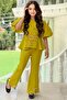 Girl's Double-Breasted Collar Mustard Top and Bottom Set with Zipper and Belt Detail