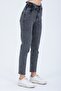 Anthracite Elastic Waist Button Detailed Mom Jean Jeans - 4