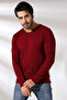 Compact Jersey Lycra Regular Fit Long Sleeve Wrinkled V-neck T-shirt 19698 Burgundy - 2
