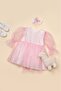 Star Printed Sparkly Pink Tulle Dress Buckle Set - 4