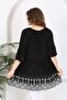 Women's Plus Size Skirt Embroidered Stretchy Blouse 24103 Black - 8