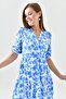 Short Balloon Sleeve Midi Length Length Elastic Wrap Neckline Floral Patterned Dress 3058 - 2
