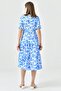 Short Balloon Sleeve Midi Length Length Elastic Wrap Neckline Floral Patterned Dress 3058 - 3