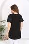 Women's Plus Size Sleeves Embroidered Stretchy Blouse 24102 Black - 8