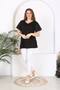 Women's Plus Size Sleeves Embroidered Stretchy Blouse 24102 Black - 7