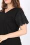 Women's Plus Size Sleeves Embroidered Stretchy Blouse 24102 Black - 4