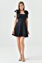 Black Atlas Fabric Strapless Neckline Lacing Strap Detail Flared Cutout Short Evening Dress 2030 - 7