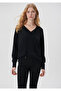V Neck Black Sweater Loose Fit / Loose Comfortable Cut 1710144-900 - 2