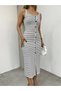 Women's Striped Sleeveless Floor-Length Buttons Crew Neck Dress - 5