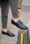 Dark navy blue men's leather shoes