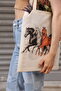 Canvas Black and White Horse Printed Shoulder Bag - 4