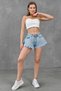 Women's High Waist Tassel Hem Lycra-Free Flared Cut Light Blue Denim Shorts Denim Shorts 70355 - 2