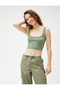 Crop Tank Top Square Neck Ribbed Piping Detail - 3