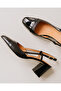 Lady Black Patent Leather 6 cm Thick Heeled Open Back Strap Classic Heeled Shoes with Blunt Square Toe - 3