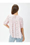 Floral Blouse with Scallop Stripe Detail Balloon Sleeve - 4