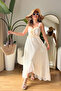 Women's Off-White Seashell Detailed Lined Lace Dress - 4