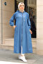 Women's Pocketed Shoulder Stone Detailed Hooded Denim Cap - 3