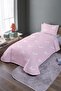 Pink Floor Butterflies Patterned Single Pique Set and Bedspread