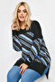 Plus Size Patterned Stretch Fabric Long Sleeve Long Cut Blouse303058 - 4