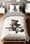 Gray Airplane Teddy Bear Patterned Single Baby Kids Bedding Set - 2