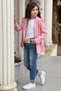 Girl's Letter Top with Sequin T-Shirt and Jean Powder Blazer Jacket Top Set - 2