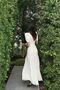 Deep V-Neck Bow and Stitch Detail Short Sleeve Wide A-Line Skirt Dress - 5