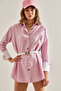 Women's Pink Cuff Detailed Belted Snap Closure Single Pocket Shirt 60251129 - 5
