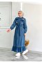 Camellia Denim Long Hijab Dress Thin Summer Hem Pleated Jeans Dress