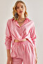 Women's Pink Front-Tie Shiny Striped Shirt 60221020