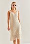 Women's Ecru Glittery Strappy Knitwear Dress 20246071 - 3