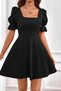 Women's Mini Short Balloon Sleeve Crepe Dress - 3