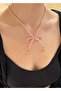 Bow sand bead powder pink women's necklace
