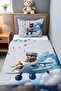 Blue Cloudy Pilot Teddy Bear Patterned Pique Set (160x230cm) - 2