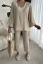 Beige Lower Top V-Neck Seersucker Set - 5
