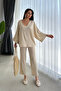 Beige Lower Top V-Neck Seersucker Set - 6