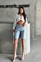 Women's Stoned Midi Length Denim Shorts - 2