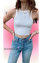 Women's Dusty Rose Color Camisole Sleeveless Blouse Long Crop Navel Top Undershirt - 5