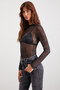 Hallie Women's Transparent Patterned Tulle Fabric Body-hugging Long Sleeve Black Blouse - 3