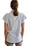 Women's Light Blue Linen Bat Short Sleeve Button Shirt - 5