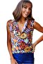 Women's Purple Floral Sleeveless Colorful Shirt with Buttons