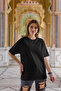 Unisex Oversize Basic Black-white T-shirt, Wide Fit Unprinted Plain T-shirt - 4