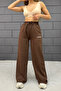 Women's Brown Wide Leg Printed Sweatpants - 4