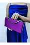Women's Satin Purple Evening Dress Clutch Portfolio Chain Strap Hand Wedding Engagement Night Shoulder Bag - 4