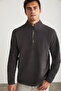 Hayes Men's Fleece Half Zipper Thick Textured Comfort Fit Smoked Fleece with Leather Accessories - 5