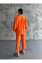 Women's Linen Shirt Pants Set Orange Double Bottom Top - 3