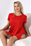 Casual T-Shirt with Folded Sleeves and Slits on the Sides 19598 RED - 3