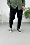 Men's Black Boyfriend Fabric Pants Relaxed Fit Pleated Double Leg Jogger - 3