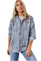 Women's Light Blue Ethnic Patterned Cashmere Shirt with Buttons - 3