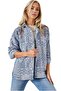 Women's Light Blue Ethnic Patterned Cashmere Shirt with Buttons - 2