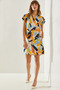 Women's Blue Cream Polo Collar Patterned Summer Dress 60251127 - 6